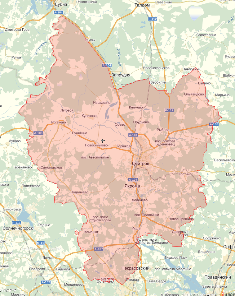 Карта с границами Дмитровского района